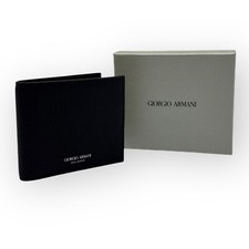 Giorgio Armani logo Printed Black Textured Leather Bi-fold Mens Wallet Authentic