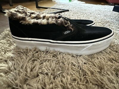 Vans Classic Slip-On Black Faux Fur Lined Platform Shoe Women