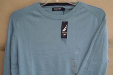 NWT 70 NAUTICA Mens L FINE GAUGE CREWNECK Sweater DRIFT BLUE Cotton S33213