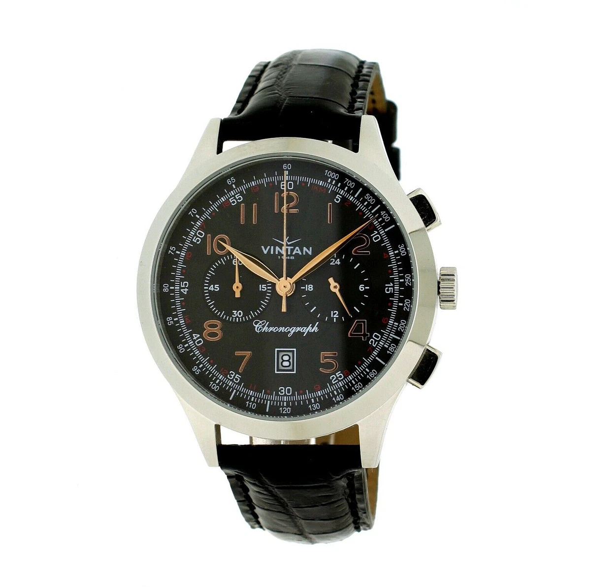 Watch Chronograph Steel Date Vintage Style VINTAN 572B Warranty 24