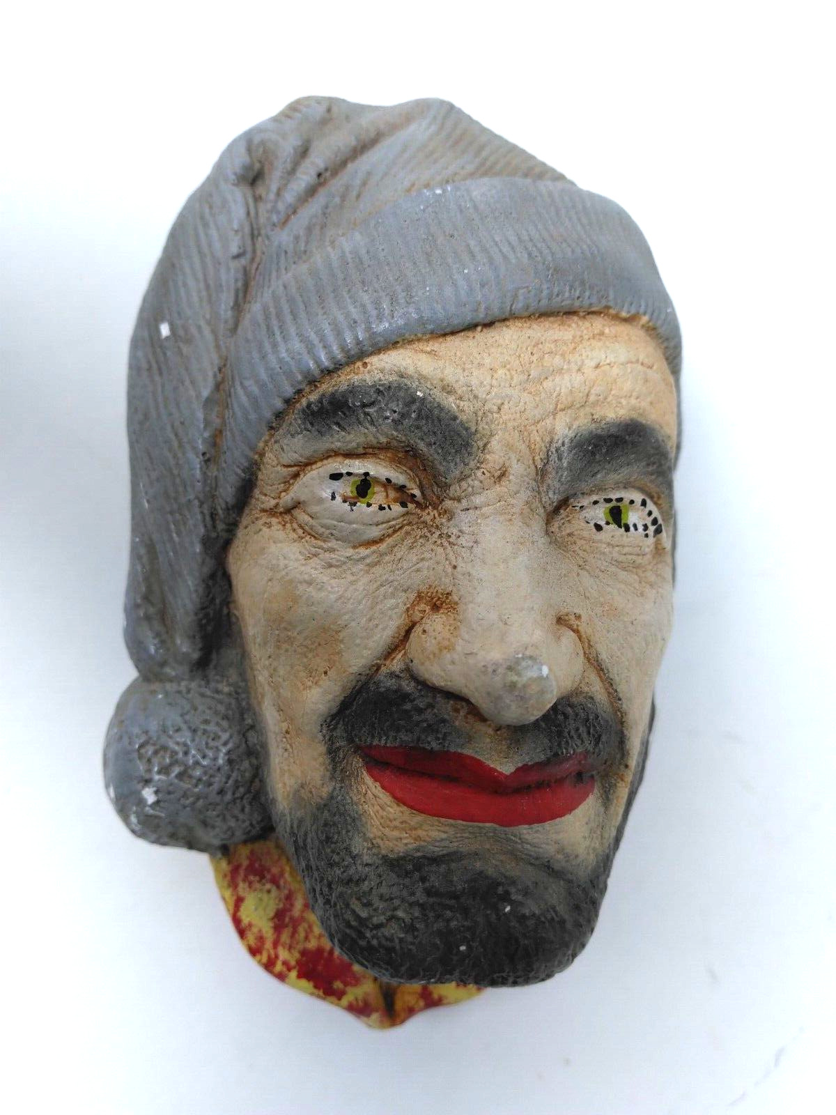 Vintage Chalkware Man/Head Kurd with Stocking Cap/ Arabian/Syrian/Logger/Eastern