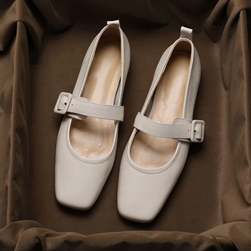 Zapatos de salón Mary Jane de punta cuadrada para mujer zapatos planos de fiesta damas sin cordones con correa al tobillo - Imagen 28 de 43