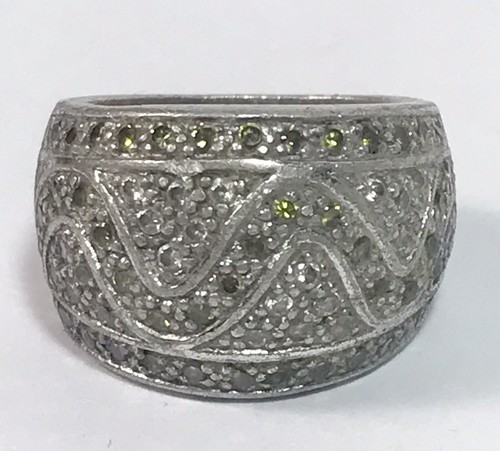 Anillo de plata de ley 925 banda piedras verdes patrón ondulado cónico grueso talla 7 13 g - Imagen 2 de 11