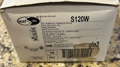 Hubbell Select Spec S120W AC Switch 20 A 130-277VAC. NEW LOT OF TEN-10pcs.
