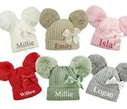 Personalised Baby Knitted Hat Pom Pom Bow Hat Bobble Hat Shower Reveal Gift