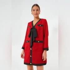 Pomander Place NEW Red Coco Tweed Long Sleeve Retro Preppy Mini Dress Size XL