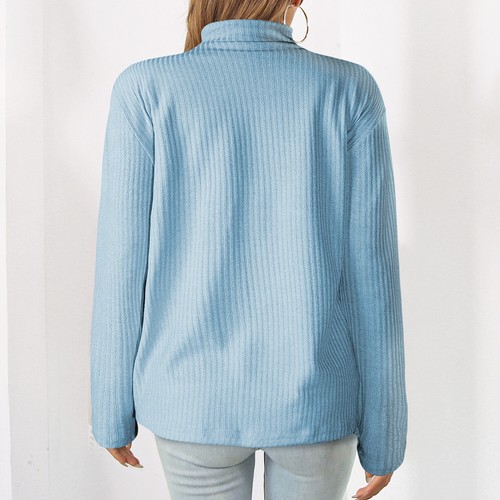 Women’s Casual Long Sleeve Half Zip Pullover Sweaters Solid V Neck Collar Top - Picture 14 of 41