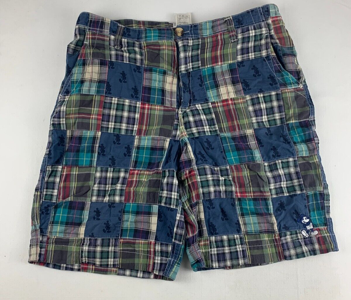 mickey mouse patchwork shorts disney world plaid … - image 1