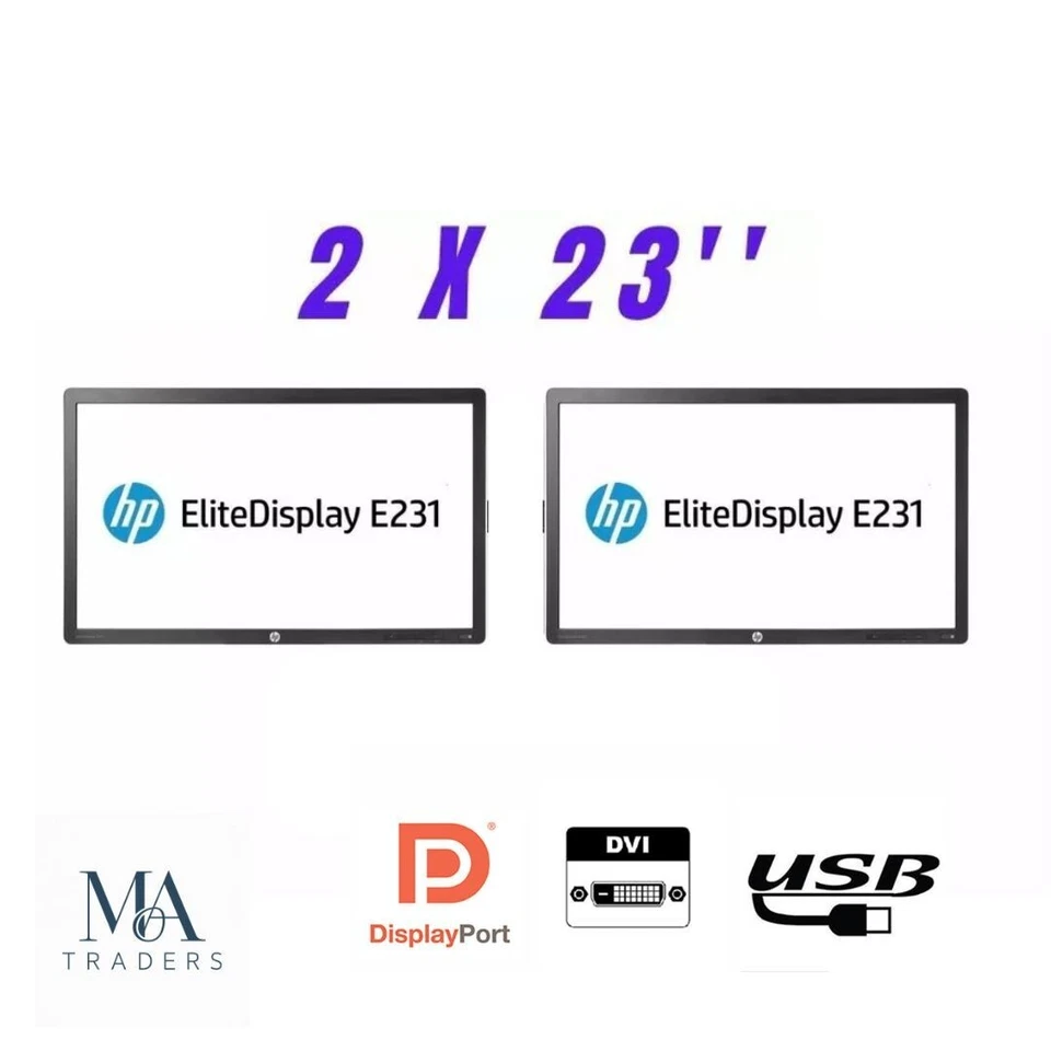 Dual HP Monitors E231 Screen Setup 2 x 23" FHD 1920x1080 DVI VGA Ports No Stand - Image 2 of 4