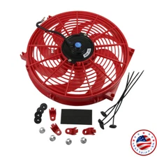 12V 14" inch Slim Fan Push Pull Electric Radiator Cooling Universal Red Kit