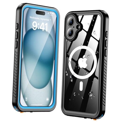 Waterproof Case for Compatible with MagSafe, 360° iPhone 16 Case 16-MS-Blue