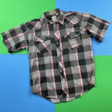Vintage 90s Western Plains Trading Shirt Mens L Striped Cowboy Pearl Snap Pink