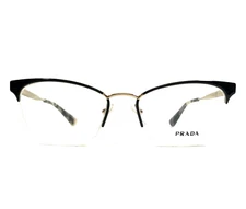 Prada Eyeglasses Frames VPR65Q QE3-1O1 Black Gold Cat Eye Half Rim 51-17-140
