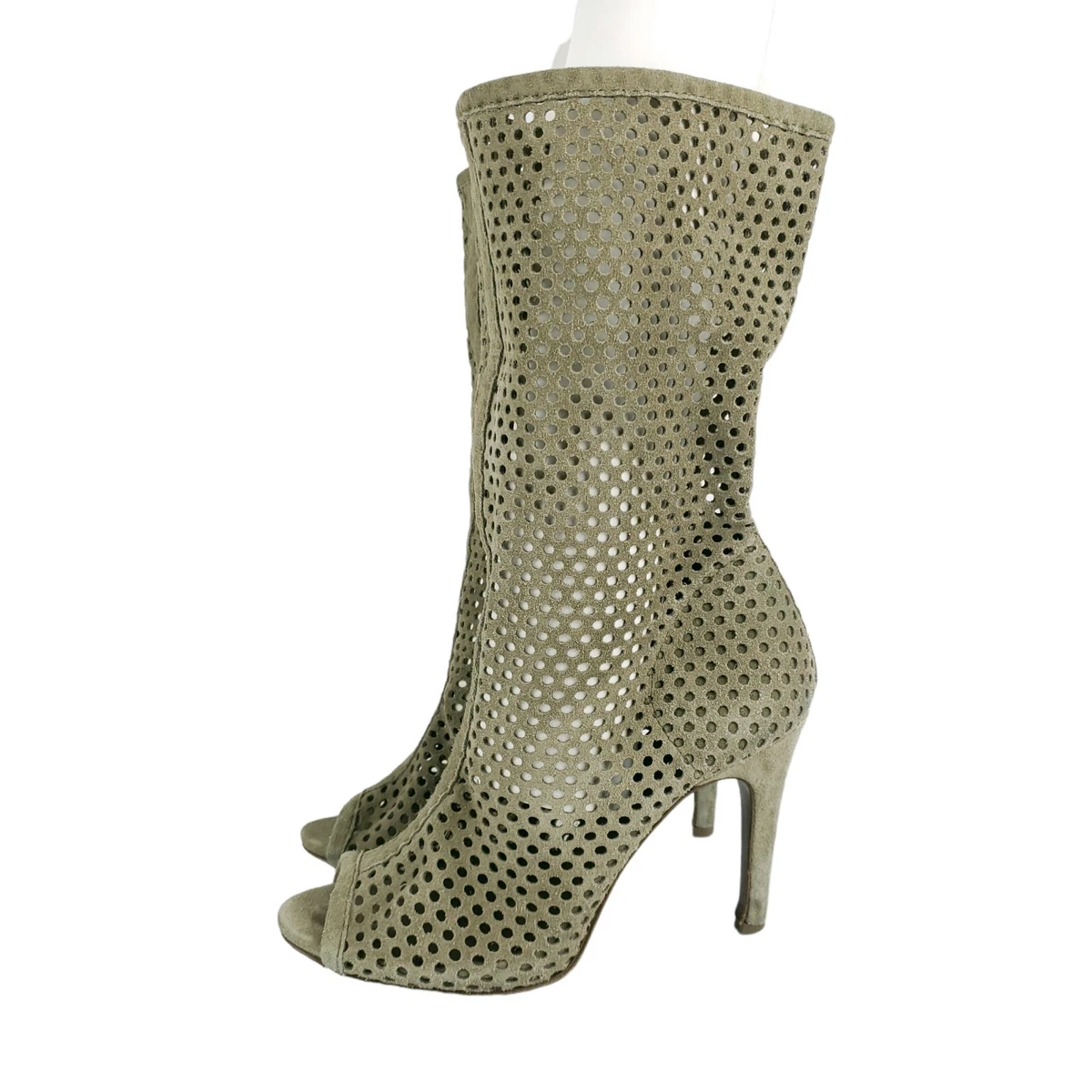 Pedro Garcia Sira Suede Perforated Peep Toe Boots Beige Gray Dune Size 37.5 eBay