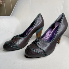 Poetic Licence Leather Oxford Heels EU 41 Vintage Style Mod Brown Green