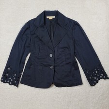 Michael Kors Sz 4 Navy Two Button Grommet Sleeve Collared Blazer