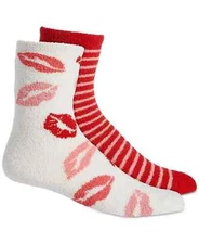 Winter Warm Socks, Lips and Lines fuzzy socks, set of 2