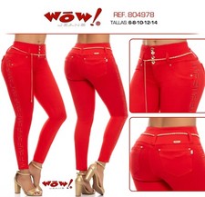 WOW JEANS COLOMBIANOS COLOMBIAN PUSH UP LEVANTA COLA BUTT LIFT RED 3 USA