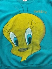 Vtg 2X Tweetie Bird Warner Bros Sweatshirt Sweater 50/50 Blue Womens B60-09