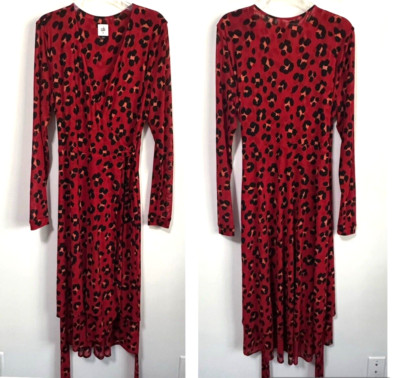 CAbi Red Siren Mesh Long Sleeve Leopard Wrap Dress Cardigan Duster Trendy #5771