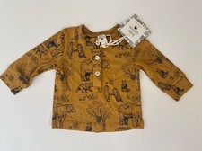 NEW Kate Quinn Long Sleeve Henley Button Shirt Top Brown Bear Bamboo 3-6M