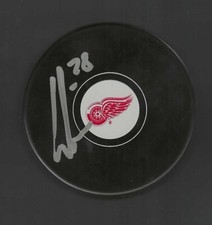 Gustav Lindstrom Signed Detroit Red Wings Puck