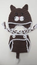 CROCHET KITTY CAT BABY HAT DIAPER COVER SET infant toddler beanie photo prop USA