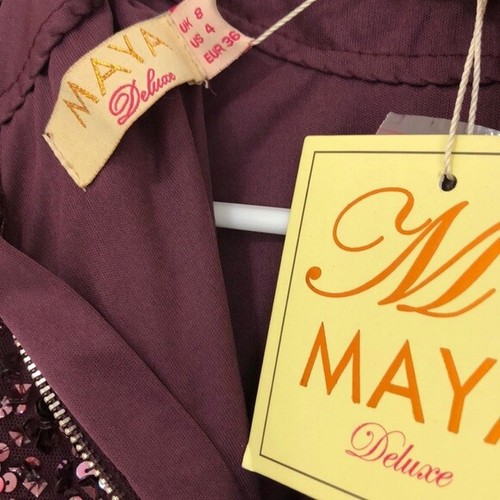 Neu mit Etikett Maya kurzärmelig Midi Tüll Pailletten Kleid Beere Größe US 4 - Bild 5 von 7