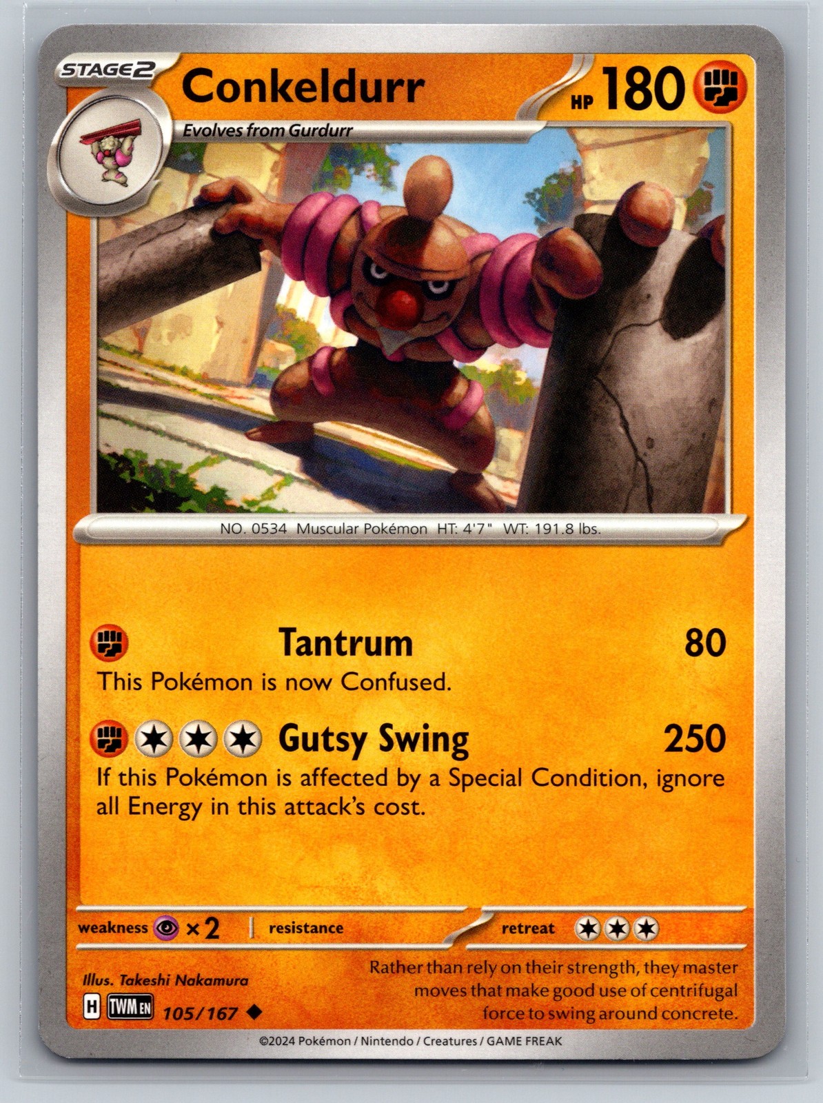 Conkeldurr 105/167 Twilight Masquerade Fighting Gutsy Swing Pokemon Card