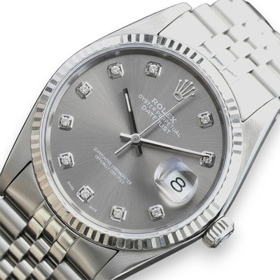 Rolex Mens Datejust 18KW Gold & Stainless Steel Gray Diamond Dial 36mm Watch
