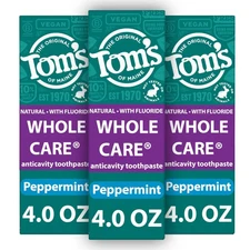 Whole Care Natural Toothpaste with Fluoride, Peppermint, 4 oz. 3-Pack Packagi...