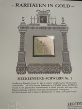 Briefmarkendrucke aus der Serie Raritäten aus Gold " Mecklenburg-Schwerin Nr.1 "