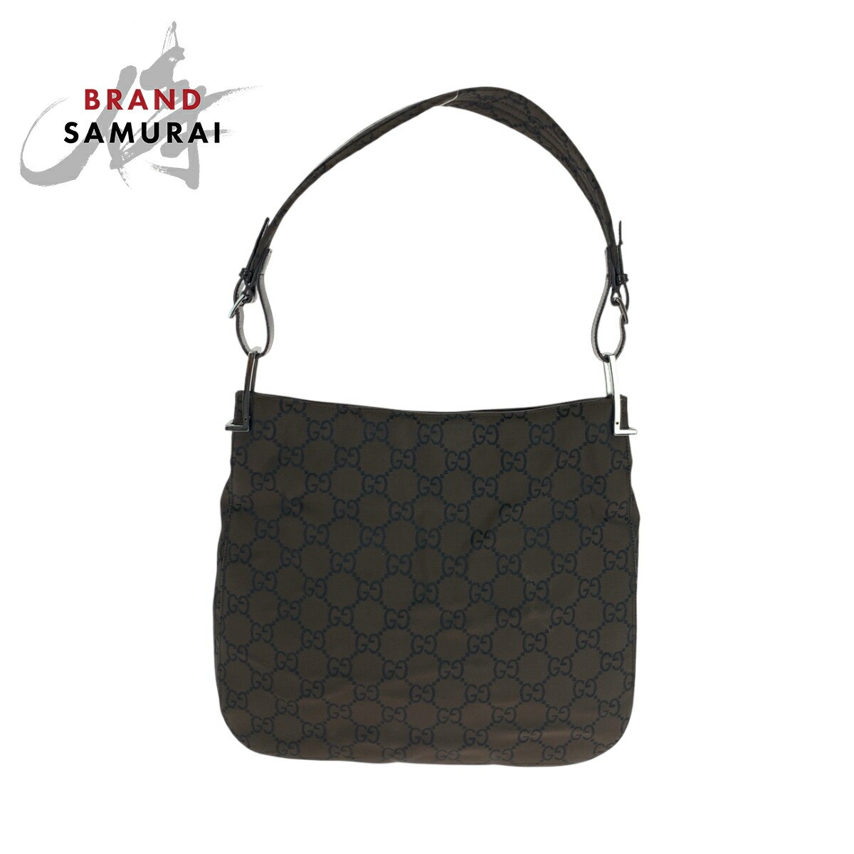 Gucci Dark Brown Nylon One Shoulder Bag with Silver Hardware