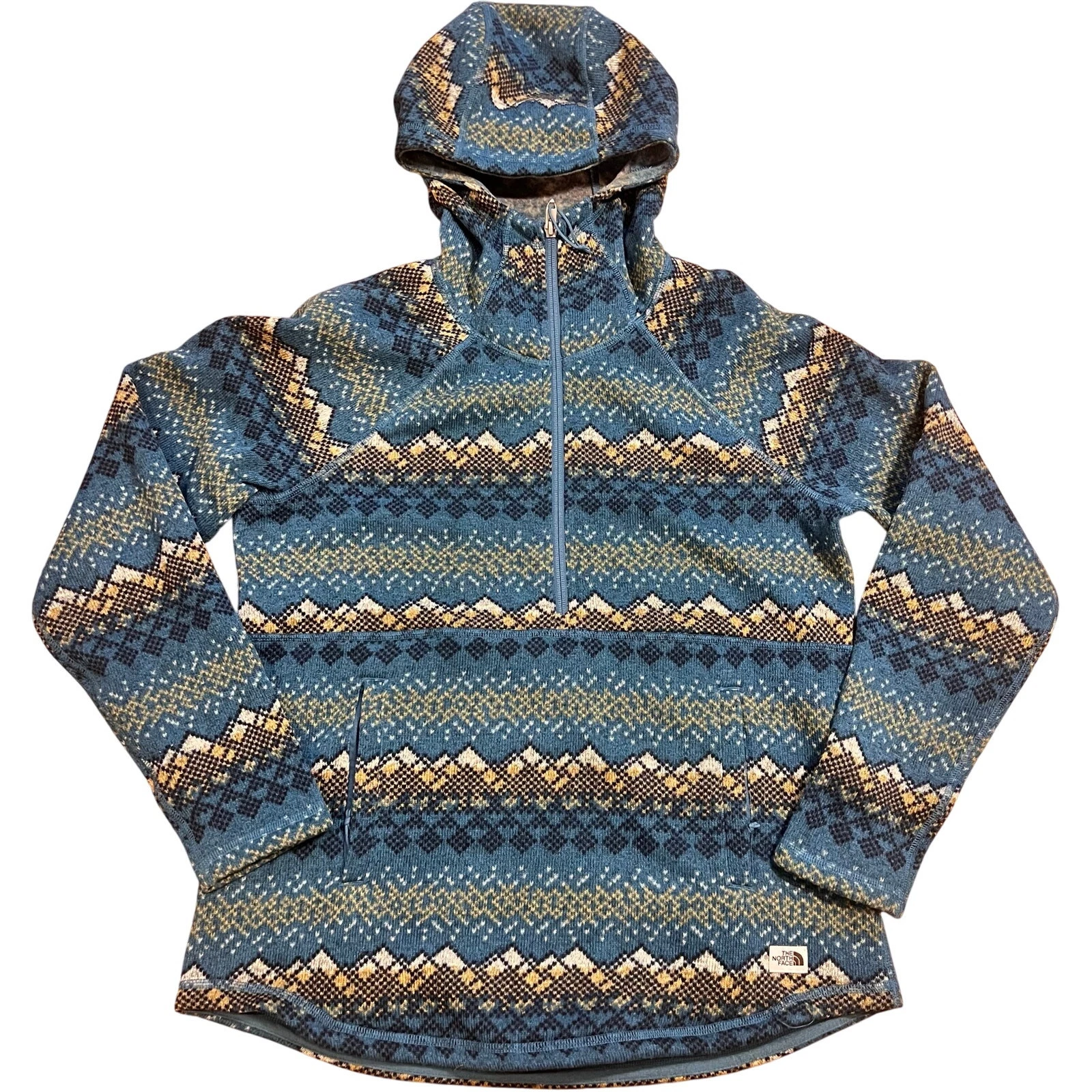 The North Face Mallard Blue Landscape Crescent Hooded 1/3 Zip Women Size M Knit