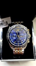NEW EMPORIO ARMANI AR6088 TAZIO STAINLESS STEEL BLUE DIAL MENS WATCH