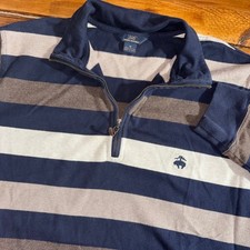 Brooks Brothers 346 Quarter Zip Pullover Mens Medium Blue Striped Cotton Knit
