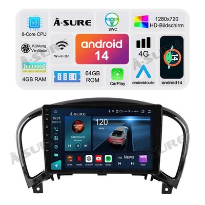 Mit DAB+ Autoradio Carplay GPS Android 14 BT Für Nissan Juke F15 2010-2018 4+64G