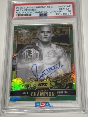 2025 Topps Chrome UFC Alex Pereira Mark of Champions Green /99 PSA