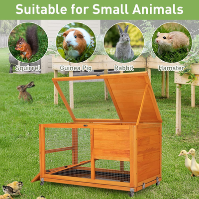 Fashionable Wood 36Inches Rabbit Hutch Indoor with Wheels Bunny