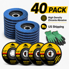 40 Pack 4-1/2" Zirconia Flap Discs 40 Grit T27 7/8" for Angle Grinder w/ Gloves