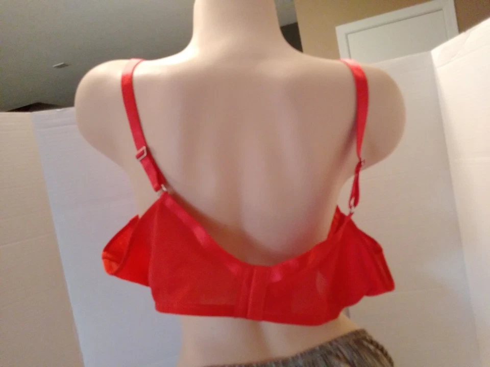 Sujetador con aros Curvy Couture 1311 malla transparente cobertura completa sin forro 46C rojo Foto 2 de 4