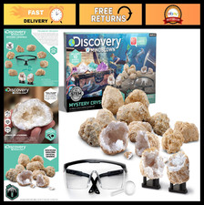 Mystery Crystal Geode Kit - Crack Open 10 Real Quartz Geodes, Goggles Stands,
