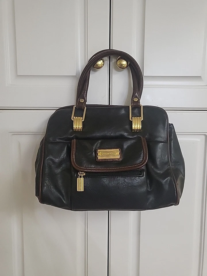 CAPEZIO Black w Brown accents Leather Purse, Gold Colored Accents Vintage - Image 2 of 4