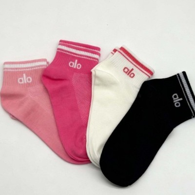 4 Pair Yoga Socks Unisex Half-Crew Throwback Black - Rose Red - White - Pink