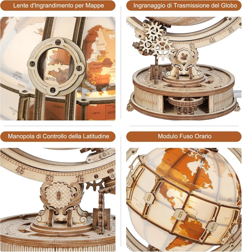 Puzzle 3D in Legno Globo Luminoso Modellismo Da Costruire Adulti Wooden Puzzle,  - Immagine 4 di 4