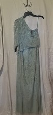 Adrianna Papell Blue One Shoulder Sequin Maxi Dress Sleeveless Solid XL