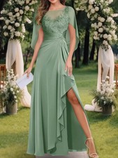 Women's Cape Sleeve Mother of The Bride Dresses for Wedding Lace Appliques Dress