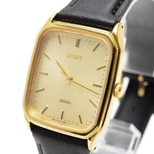 Vintage [Near MINT] SEIKO Spirit 5E31-5B50 Tank Gold Quartz Men's Watch JAPAN