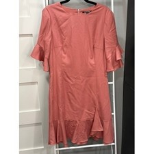 Gianni Bini Rose Terracotta Flutter Sleeve Flounce Hem Shift Dress M Coquette
