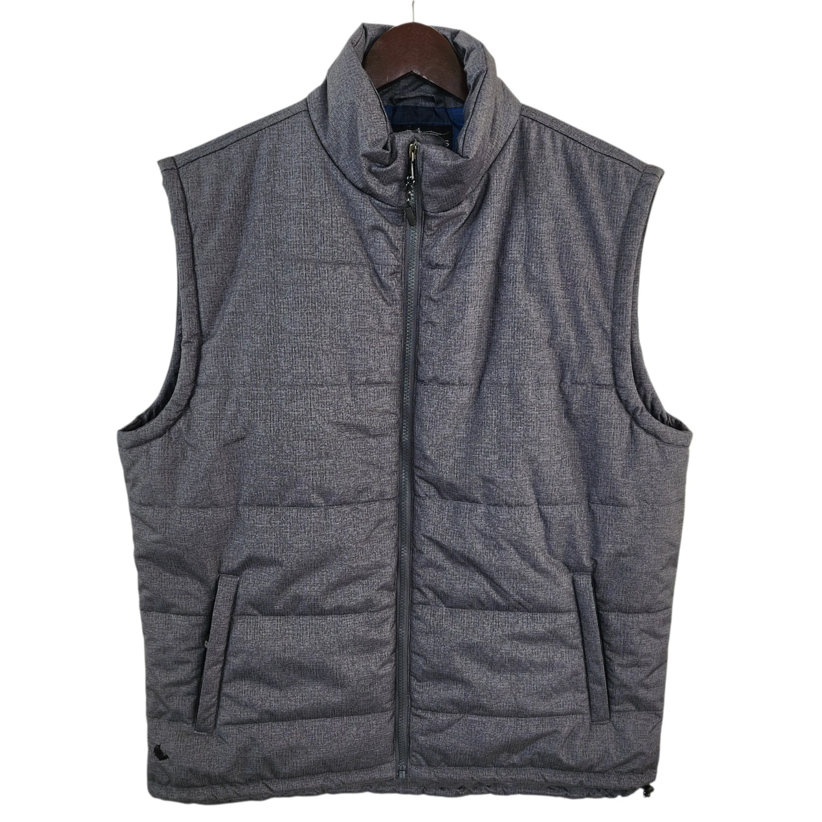 Cody James Men's M Gray Puffer Vest Authentic Western Full Zip Blue Plaid Lining